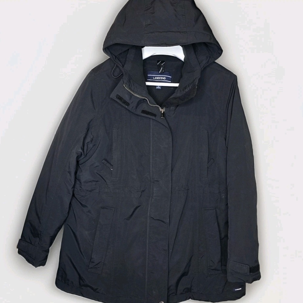 LANDS' END Hooded PARKA‎ Plus Size 1X 18 Women's Black Winter Snow Coat
